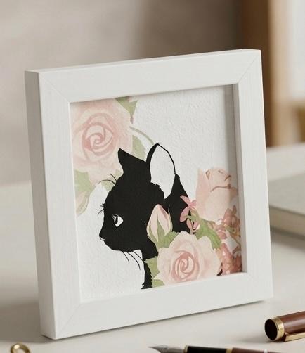 バラと黒猫のシルエット・アートフレーム | 2枚目
