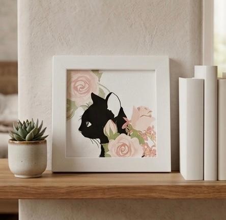 バラと黒猫のシルエット・アートフレーム | 3枚目